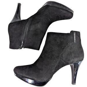 NWOT! LIZ CLAIBORNE! BLACK SUEDE MICROFIBER, PATENT HEEL & PLAT BOOTS! SZ 10M